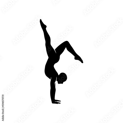 Vector art of a woman performing a yoga handstand silhouette isolated on white background