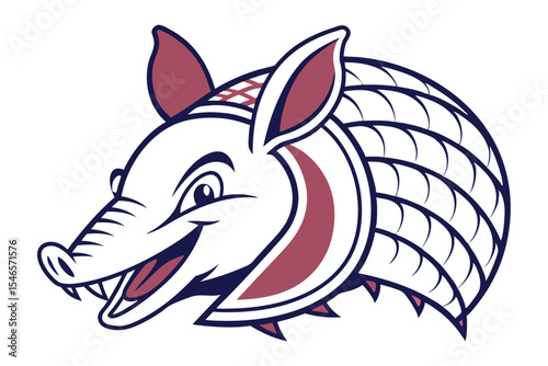 A stylized armadillo mascot head with detailed shell plating presents a fierce, determined expression