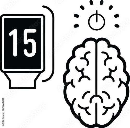 Online class icon vector Line art illustration Microlearning Icon with Brain and Timer Symbol