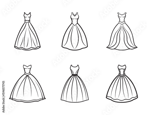 set OF wedding dress sketch icon line art  vector illustration