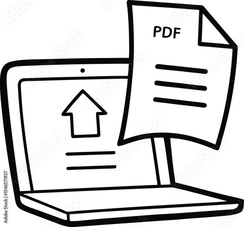 Online class icon vector Line art illustration PDF Download Icon with Document and Down Arrow