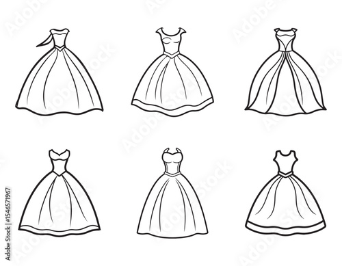 wedding dress sketch icon line art  vector illustration