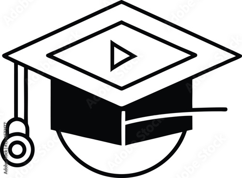 Online class icon vector Line art illustration Video Lecture Icon with Play Button on Display