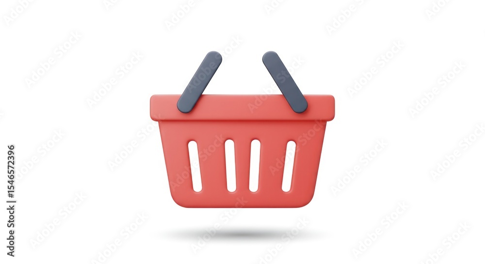 Fototapeta premium Red Shopping Basket Icon 3D Render for E-commerce, Website, and App Design