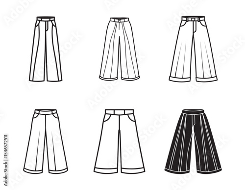 wide leg pants sketch icon line art vector illustration