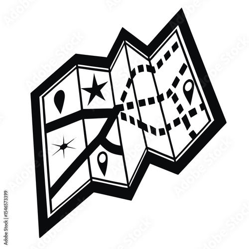 black and white map with star and markers clip art preview