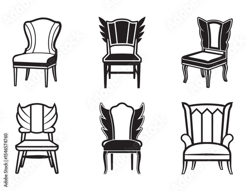 wing back chair icon set line ART vector illustration