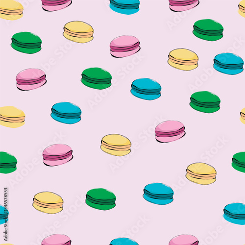 seamless pattern with colorful macaroons on a pink background
