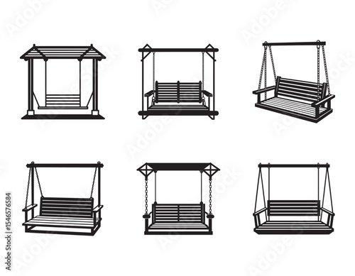 set of wooden porch swing icon silhouette vector illustration