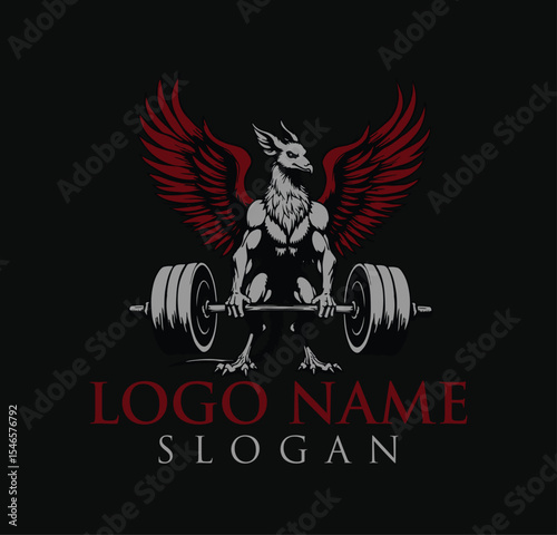 Dragon Fitness Logo with Weightlifting Barbell