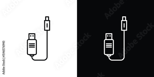 Plug USB cable icon in black. flat graphic vector icon