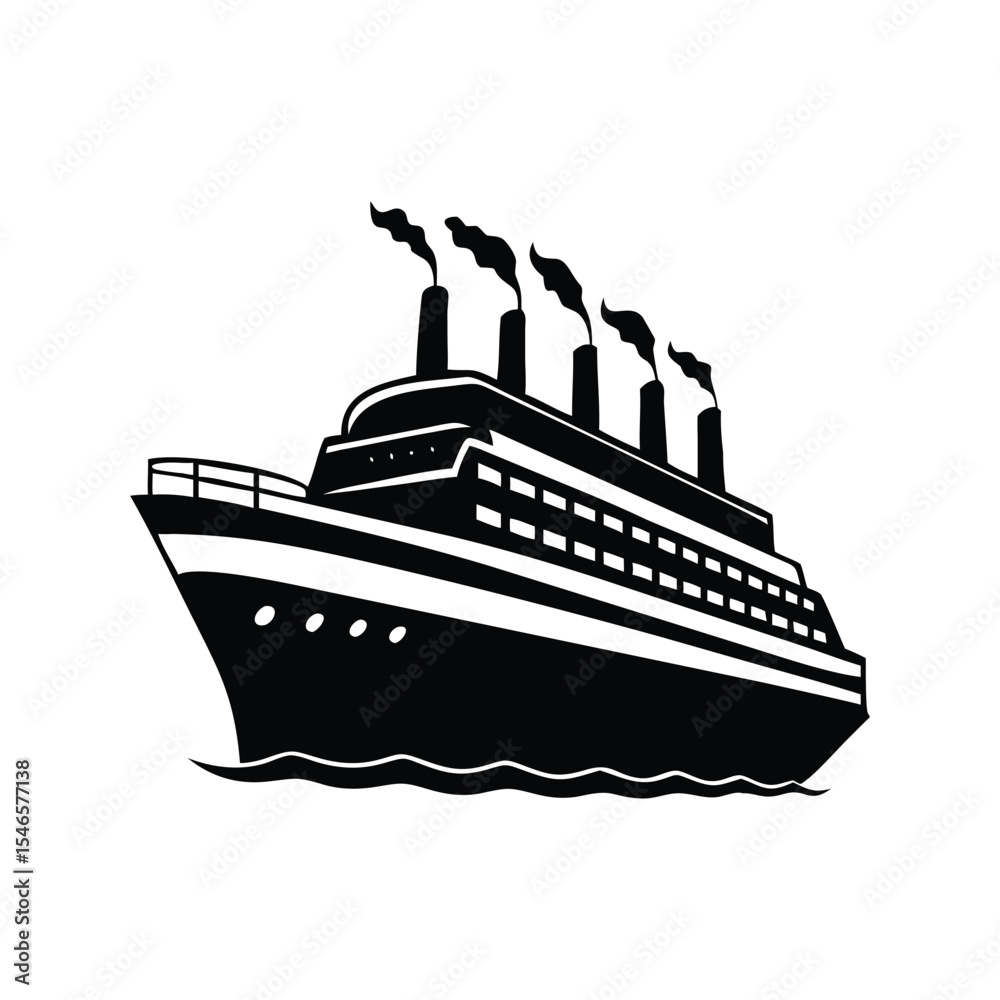 Obraz premium Vector illustration of a ship and boat icon on the sea with a cruise liner symbol for travel and maritime transportation