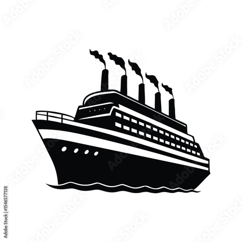 Vector illustration of a ship and boat icon on the sea with a cruise liner symbol for travel and maritime transportation