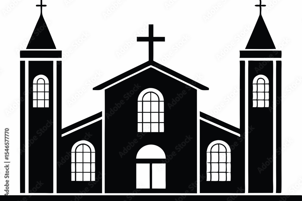Naklejka premium Christianity church building with cross icon silhouette