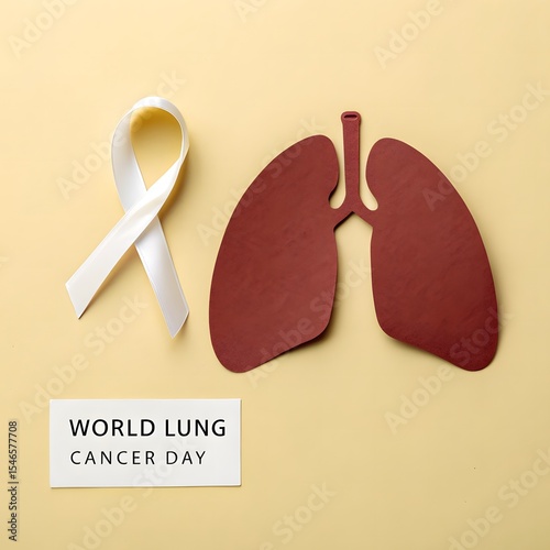 World lung cancer day awareness white ribbon and lungs