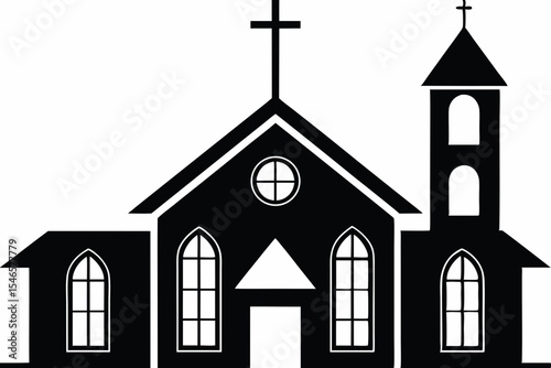 Christianity church building with cross icon silhouette 