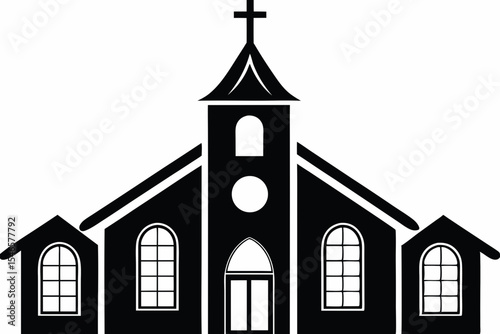 Christianity church building with cross icon silhouette 