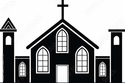 Christianity church building with cross icon silhouette 