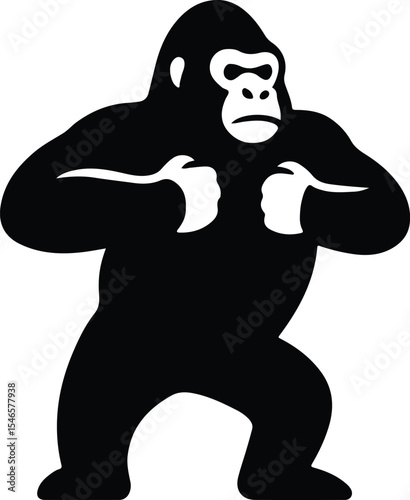 Silhouette gorilla standing aggressive posture primate animal vector illustration