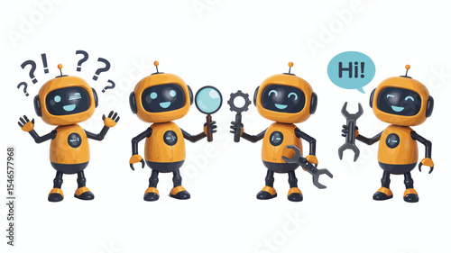 Chatbot and AI Servers – Neural Network with Adorable Robot Illustration

