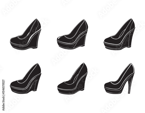 set of wedge heels sketch icon vector silhouette illustration
