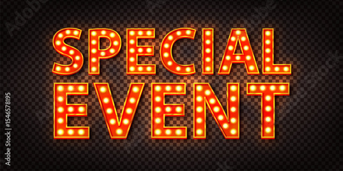 Vector realistic isolated neon marquee sign of Special Events on transparent background.