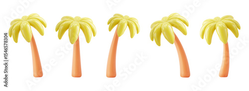Vector set of realistic isolated palm trees on the white background.