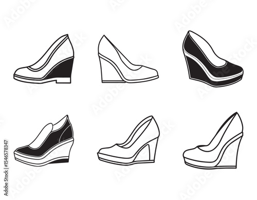 set of wedge heels sketch icon line art vector illustration