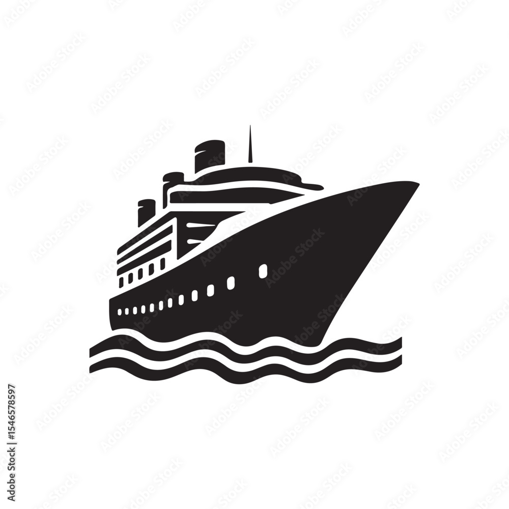Obraz premium Vector illustration of a ship and boat icon on the sea with a cruise liner symbol for travel and maritime transportation