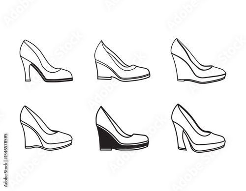 wedge heels sketch icon line art vector illustration