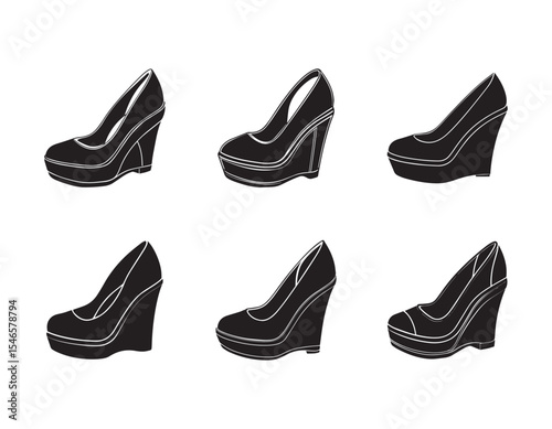 set of wedge heels sketch icon vector silhouette illustration
