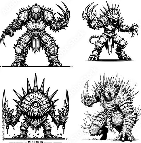 collection of enemy mini boss character, ideal for game concept art, print projects, and digital design inspiration