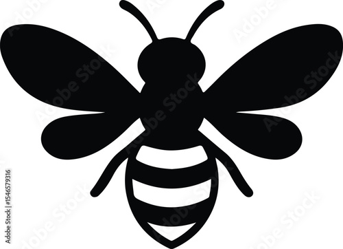 Silhouette honey bee flying isolated on white background vector illustration