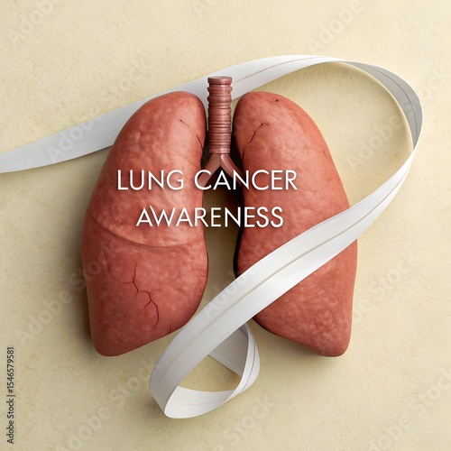 Lung cancer awareness ribbon and lungs model