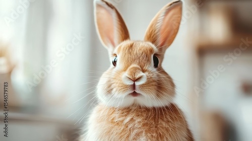 This adorable close-up image portrays a fluffy rabbit with large, expressive eyes, capturing the essence of cuteness and playfulness that resonates deeply with animal lovers everywhere.
