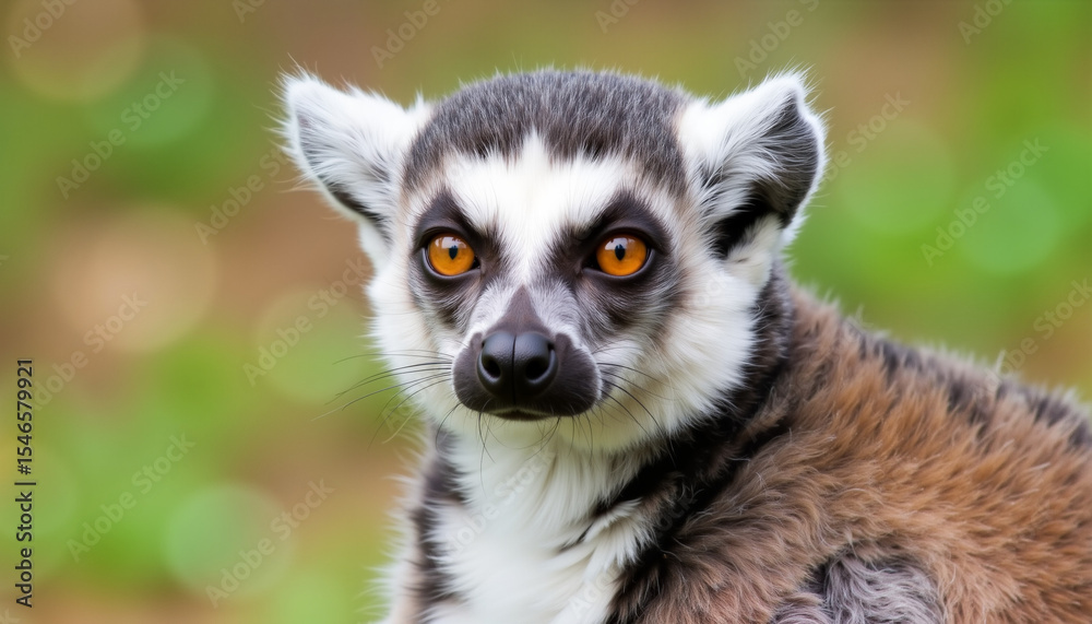 Fototapeta premium Lemur with distinctive features looking at camera in natural habitat