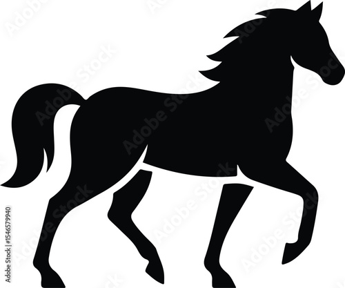 Silhouette horse walking gracefully black and white vector illustration
