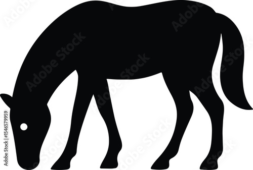 Silhouette horse grazing peacefully in field minimal simple vector illustration