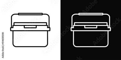 Portable fridge box icon in black. flat graphic vector icon