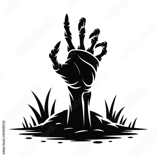 Black Silhouette Zombie Hand Emerging from Grave dirt