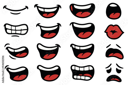 Cartoon mouth collection featuring various expressions like smiles, grins, and pouts, perfect for conveying emotions and character design in creative projects