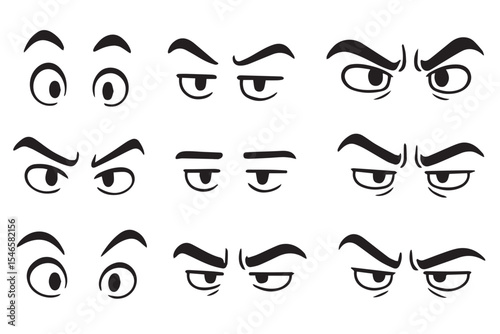 Collection of cartoon eyebrow expressions showing various moods and emotions, ideal for character design, animation, and visual storytelling