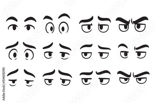 Set of cartoon eyebrow illustrations depicting different facial expressions such as surprise, confusion, and anger, perfect for creative projects and animations
