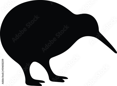 Silhouette kiwi bird flightless iconic New Zealand symbol vector illustration
