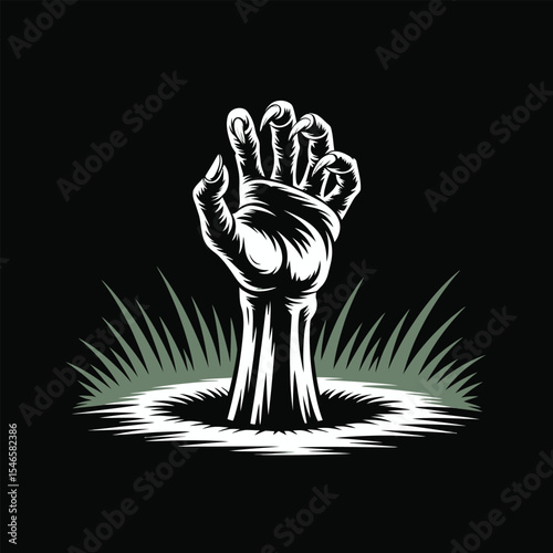 Clawed Hand Emerging from Dark Hole in Grass zombie hand