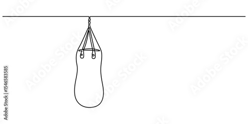 Single continuous line drawing punching bag for boxing gear logo. Boxing equipment for training at indoor gym. Boxer punch practice for match, Punchbag continuous one line drawing. Heavy bag single. 