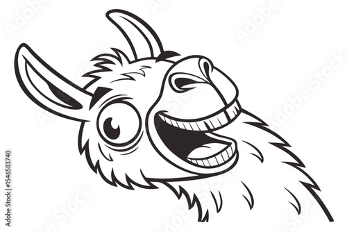 Outline cartoon llama expresses great happiness with a bold, infectious laughter