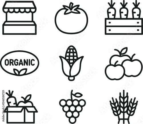 Farmers market and organic food icons set. Line icons set. Vector outline symbols