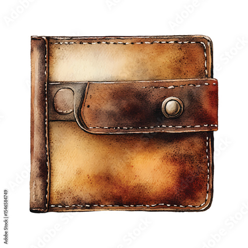 Watercolor illustration of a leather wallet on transparent background vector