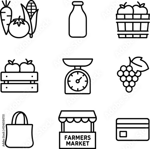 Farmers market and organic food icons set. Line icons set. Vector outline symbols